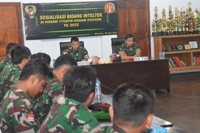 Prajurit Jajaran Korem 174/ATW Merauke Ikuti Sosialisasi Bidang Inteltek TNI AD TA. 2022