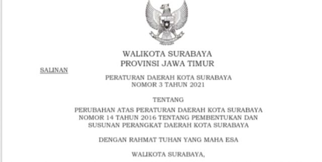 Terbitnya Perwali Surabaya nomor 125 Tahun 2021 Dinilai Menabrak Perda