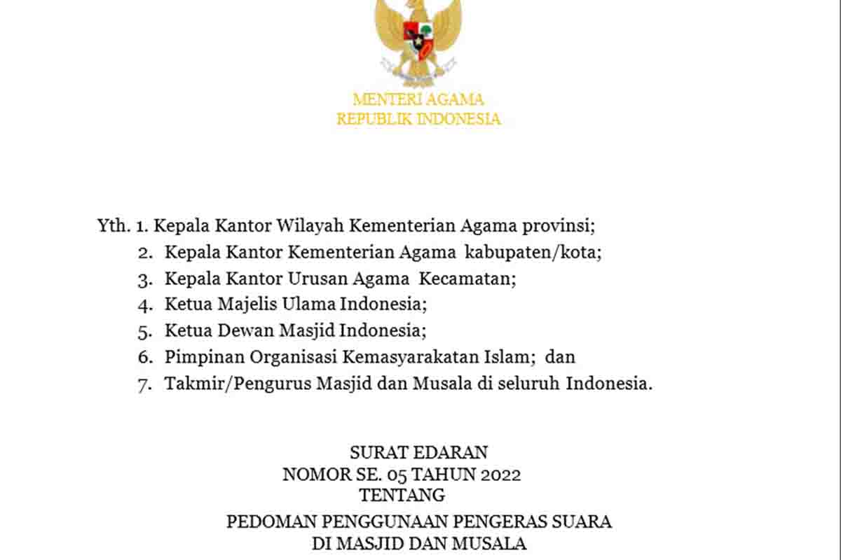 Surat edaran menteri agama no se 05 tahun 2022
