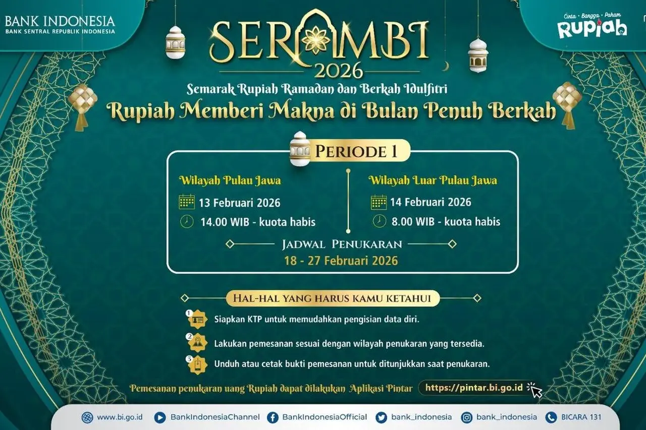 Bank Indonesia Buka Layanan Penukaran Uang Baru Lebaran 2026, Simak Jadwal dan Prosedur Pintar BI