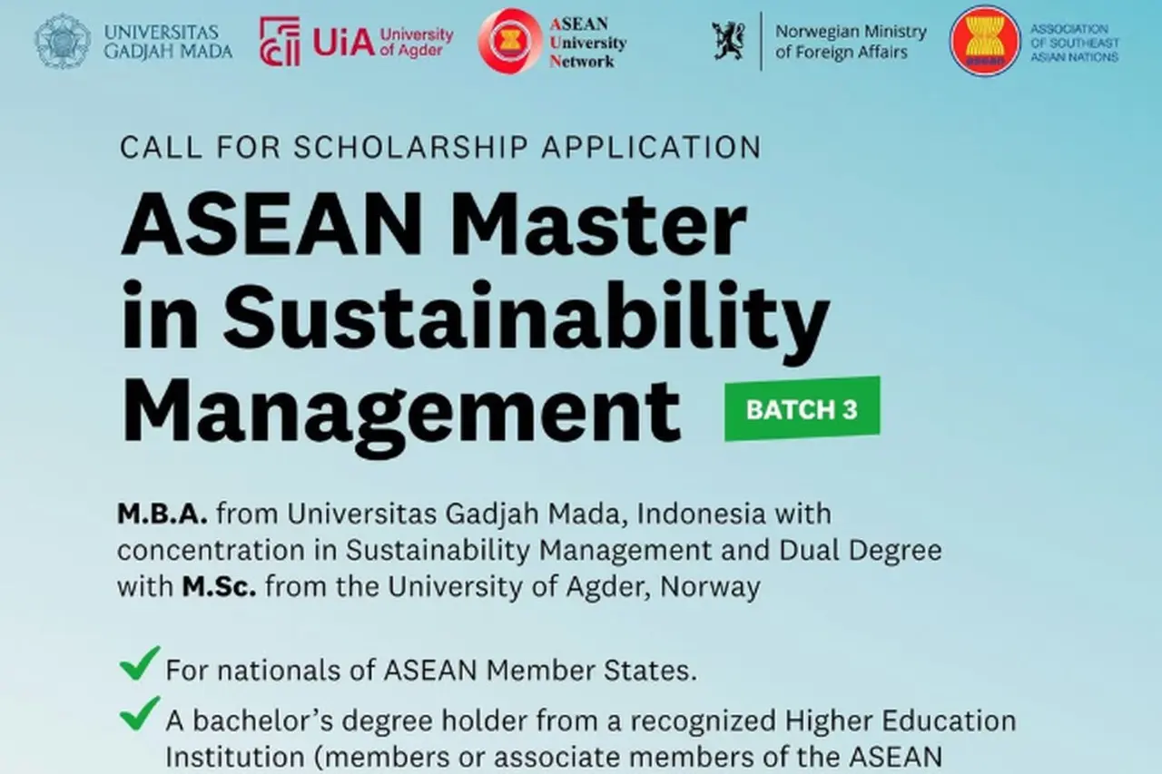 Beasiswa Penuh ASEAN Master in Sustainability Management Batch 3 Dibuka: Raih Dua Gelar dari UGM dan Norwegia