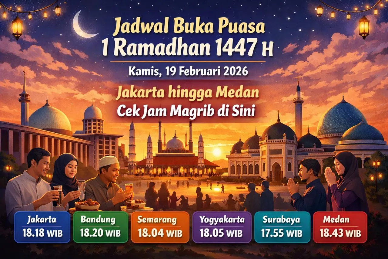 Jadwal Buka Puasa 1 Ramadhan 1447 H Hari Ini di Jakarta, Bandung, Semarang, hingga Surabaya