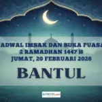 Jadwal Imsak dan Buka Puasa Kabupaten Bantul Hari Ini Jumat 20 Februari 2026 Lengkap dengan Doa