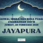 Jadwal Imsak dan Buka Puasa Kota Jayapura 20 Februari 2026 Lengkap dengan Niat dan Doa Berbuka