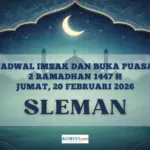 Jadwal Imsakiyah Sleman 20 Februari 2026: Waktu Imsak, Subuh, dan Buka Puasa 2 Ramadhan 1447 H Jadwal Imsakiyah Sleman 20 Februari 2026: Waktu Imsak, Subuh, dan Buka Puasa 2 Ramadhan 1447 H
