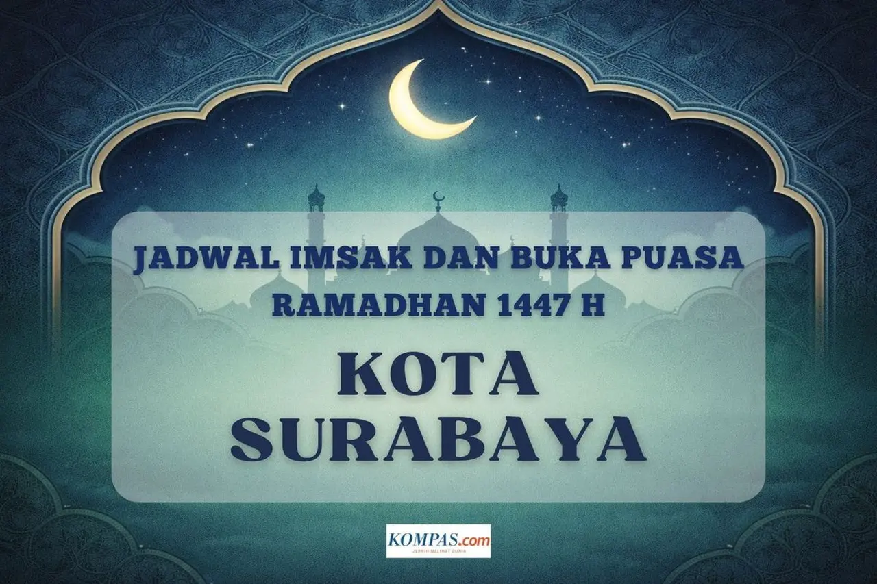 Kemenag Rilis Jadwal Imsak dan Buka Puasa Ramadhan 1447 H di Surabaya untuk 21 Februari 2026 Kemenag Rilis Jadwal Imsak dan Buka Puasa Ramadhan 1447 H di Surabaya untuk 21 Februari 2026