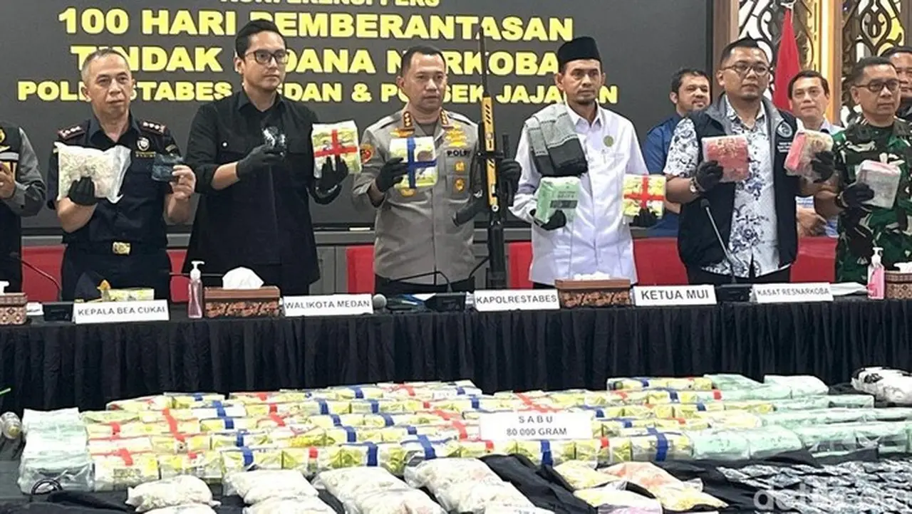 Polrestabes Medan Umumkan Penangkapan 2 Kurir Narkoba dengan 80 Kg Sabu dan 50 Ribu Butir Ekstasi