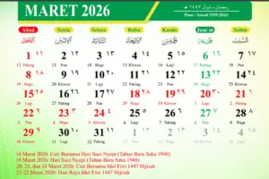 Rincian Kalender Maret 2026: Cek Tanggal Merah dan Jadwal Libur Panjang Lebaran Selama 7 Hari