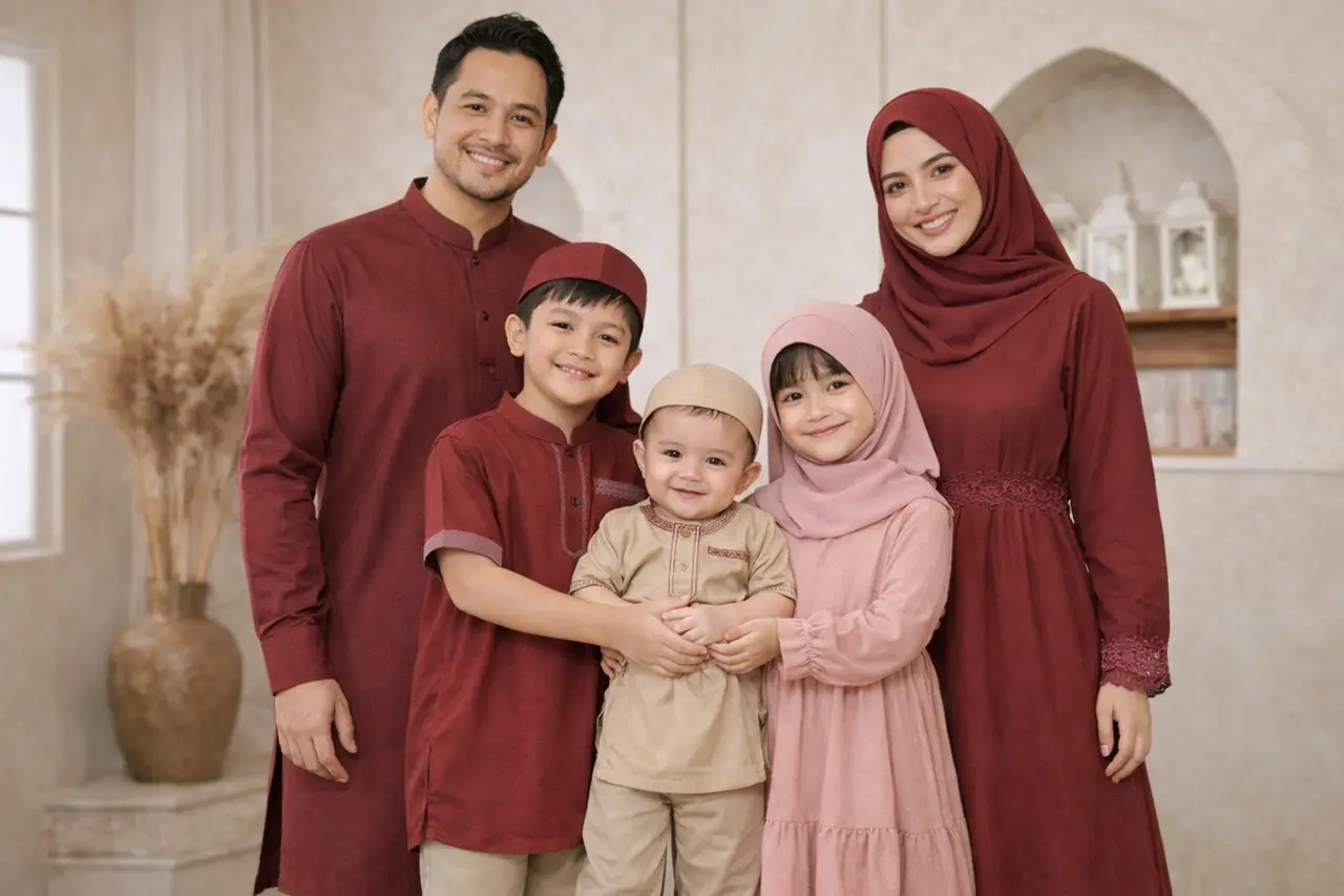 Tren Busana Muslim 2026: Harmoni Warna dan Siluet Modest Jadi Kunci Tampilan Couple Keluarga